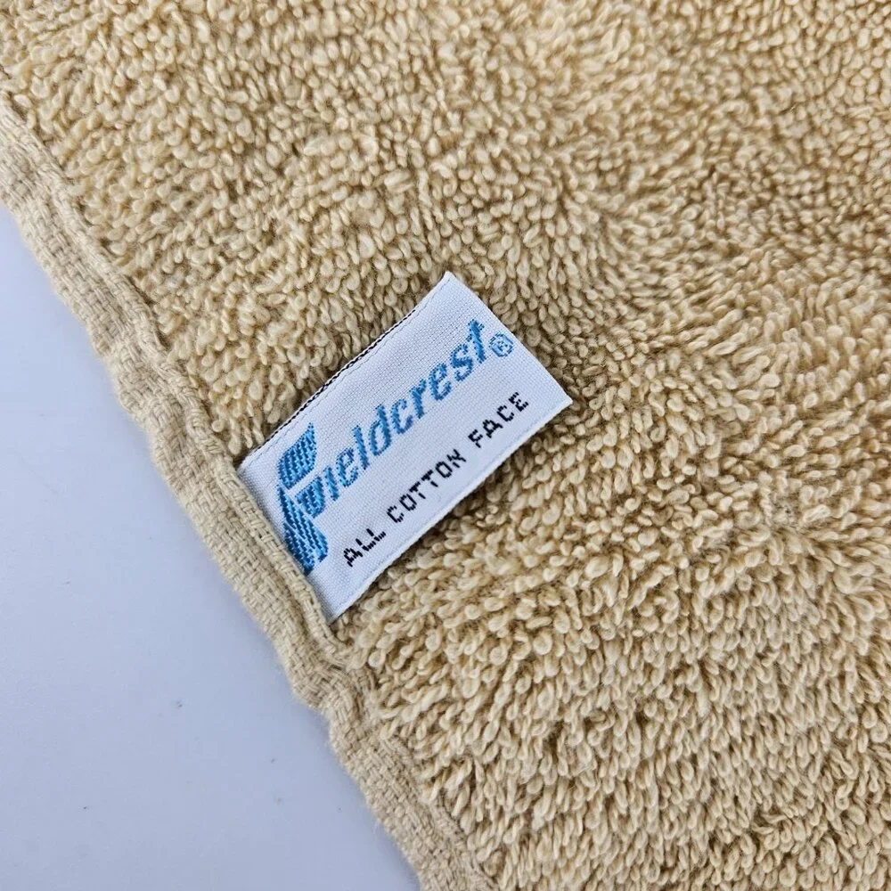 Vint Fieldcrest Bathroom Beige Hand Towel Fingertip Set Scallop Brown Trim USA
